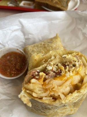 Bacon breakfast burrito and love the salsa! So good