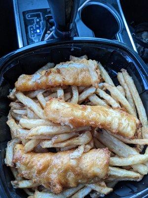 Three pieces of greasy fish and french fries instead of the four that were ordered and paid for