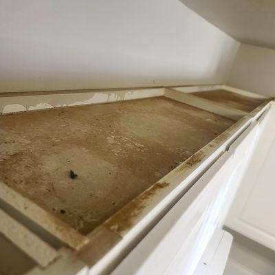 Top of kitchen cabinets before cleaning