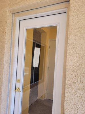 This was the door they installed, the one they said was "painted and ready to go" when I schedule the installation appt.