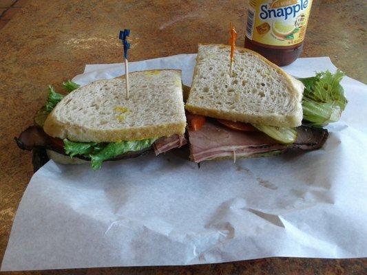 Roast beef sandwich on fresh sourdough bread