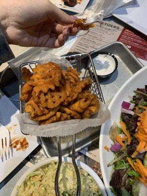 INCREDIBLE Sweet Potato Waffle Fries with a fantastic marshmallow dipping sauce