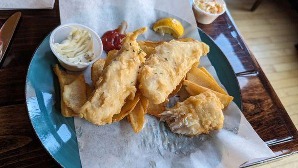 Kid or senior portion of fish & chips (minus a couple of bites)