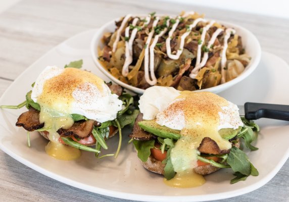 Cali Benedict and loaded potatoes