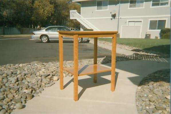 Custom made solid oak stand made from reclaimed lumber.