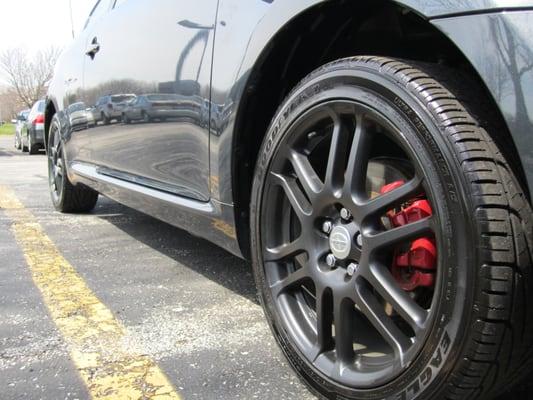 Powder coated brake calipers and alloy rims. Excellent work done by Bob and PPC they came out great!