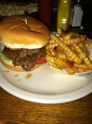 Double burger and crinkle fries