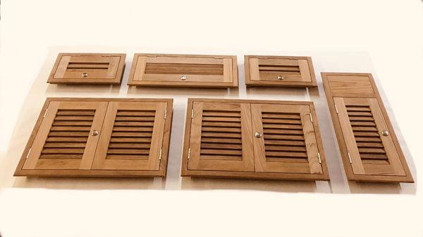 Example of Custom Cabinets True Louver Style Doors w/Frame, Hinges, & Push Latch