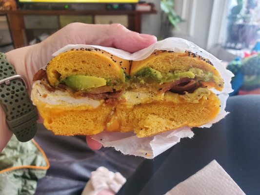 ABC Omelette Sandwich - Avocado, Bacon, and Cheese Omelette on the bagel of your choice (I chose an Egg Everything Bagel).