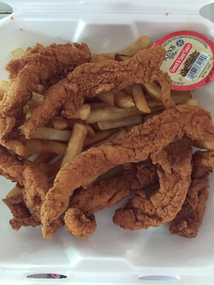 Chicken tenders and fries. Large portion and both were nice and crispy.