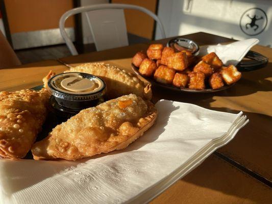 Three Empanadas and Queso Frito