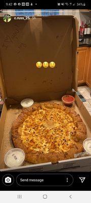 Stuffed crust Buffalo chicken pizza