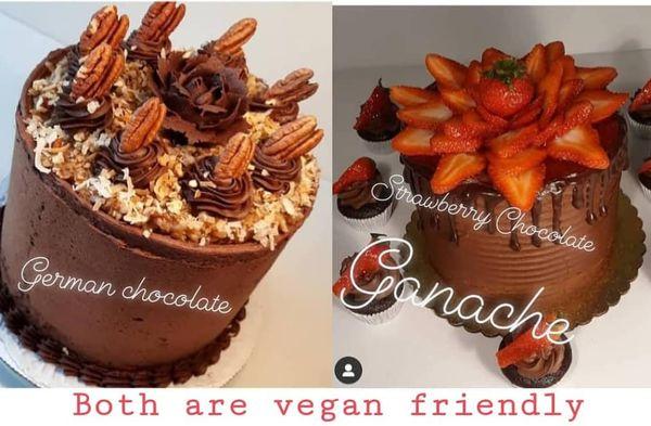 Vegan German chocolate cake, strawberry chocolate ganache cake vegan as well