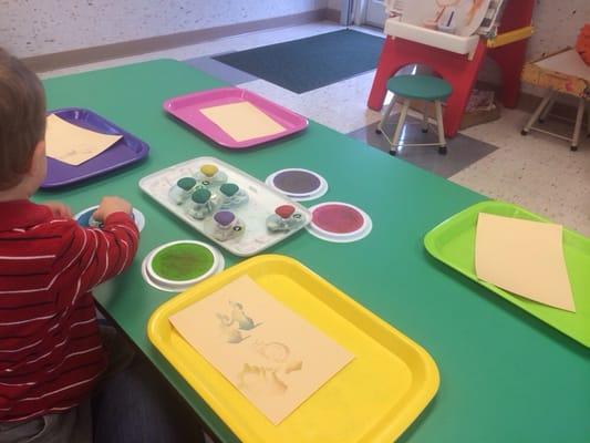 Stamping station in the art room