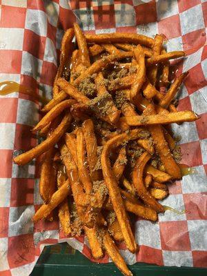 Sweet Potato Fries with brown sugar and caramel sauce