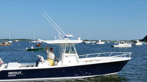 Captain John, picking up for a cruise at the Cotuit Town Dock