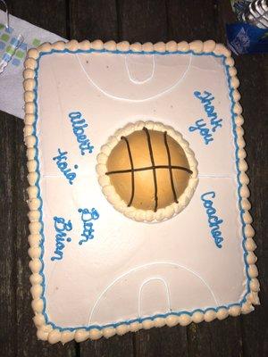 Basketball theme.  Thanks Jodie!! Tasted delicious!! White cake with chocolate filling!