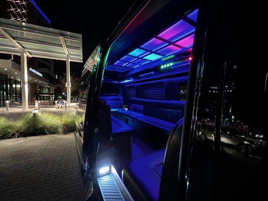 Inside of our new Mercedes-Benz Sprinter Limo Party Bus!