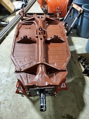 Painted chassis of restored 64' Volkswagen Beetle