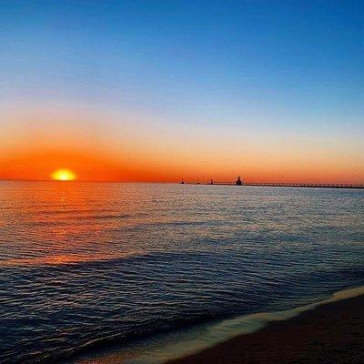 Sunset at Silver Beach in St. Joseph - an awesome end to a day of paddleboarding and kayaking Lake Michigan.