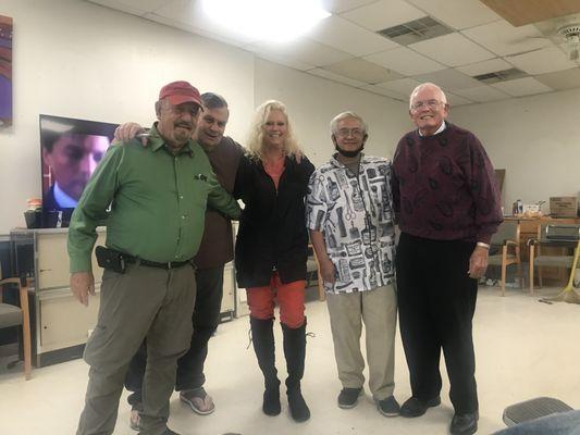 From left to right Jimmy Flaskey, A Client, Sandy, Willie and Mr D.  Original Davenport's Barbers