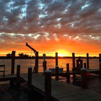 Sunset at our fuel dock