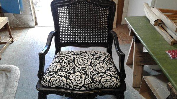 antique hand cane seat replaced with removable custom designed seat