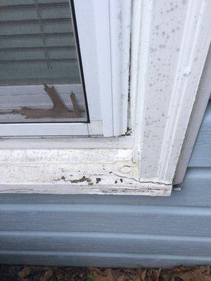 This window sill is rotten. We will replace all of this wood window sill and Wrap it with vinyl trim sheet.