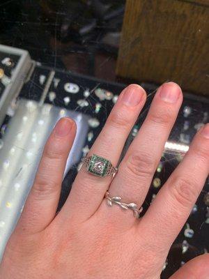 antique diamond and emerald engagement ring