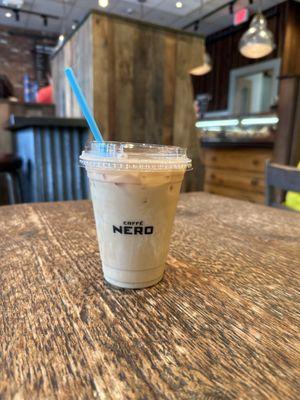 Iced Latte (16oz) with oat milk and vanilla