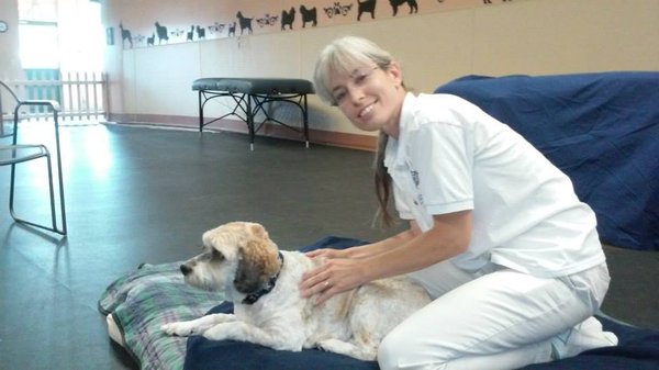 Oscar (our shy guy) came to class with me for his massage! He was very popular with the ladies! :)