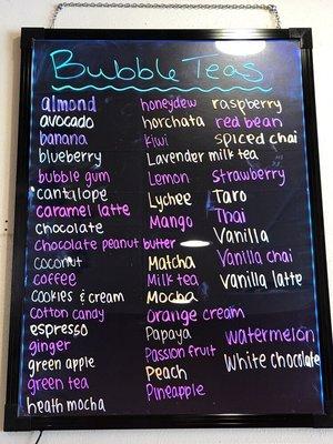 Here is an entire list of our Boba tea flavors