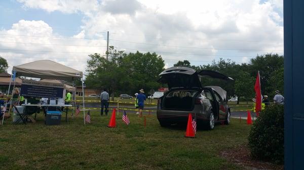 Electric Vehicles on display at Energy Whiz Event. That's a Tesla Model X to the right.