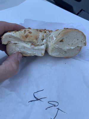 Here's what a $5 bagel with vegetable cream cheese looks like. It sucked bad