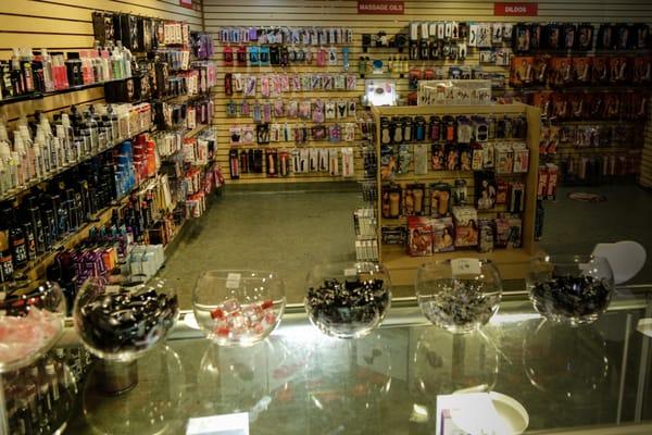 The extensive collection of adult novelties and lubes at the Adult Depot.