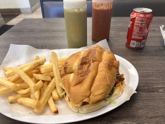 Al pastor torta and fries