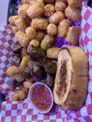 Surf and Turf Basket with tater tots.  Highly recommended!