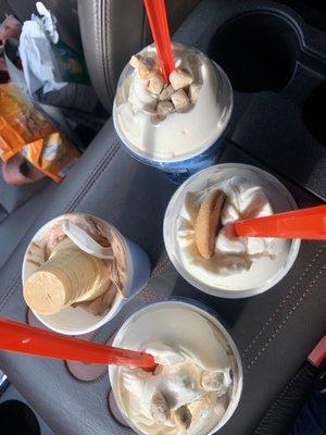 Cookie dough top and bottom, chocolate cone in cup Left, marshmallow Right