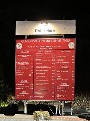 Drive thru menu