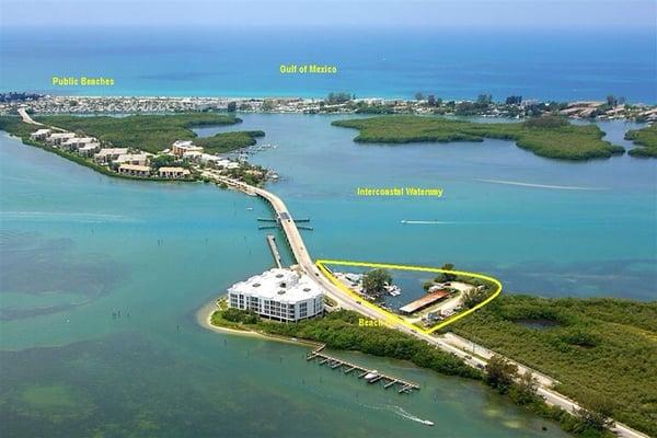 the triangle area is Englewood bait house and marina home of Bay Breeze Boat Rentals