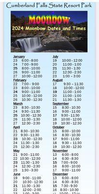 Moonbow schedule from website.