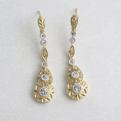 Art Deco Dangle Bezel Diamond Earrings