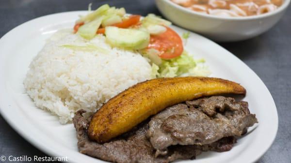 Carne A La Brasa - Fried Steak with Rice, Salad, and Sweet Plantain