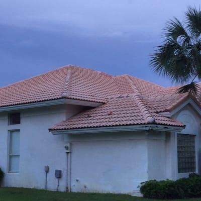 Barrel tile after chemical roof cleaning.