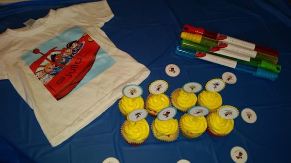 The birthday girl loved personalized shirt, stickers for the party favors and cupcake toppers!