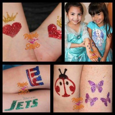 Glitter tattoos are great for hot summer days, pool parties, sweet sixteen, adult/teen events and any event that could use some sparkles.