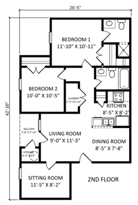 Ashley - Two Bedroom | Two Bath | 895 sq ft