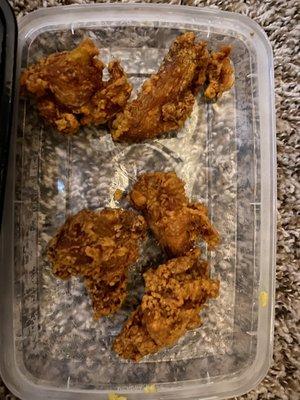 Dried OLD ASS WINGS. If you can even call them wings. Just crispy skin and no meat