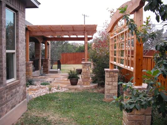 Flagstone patio, pergola, screening