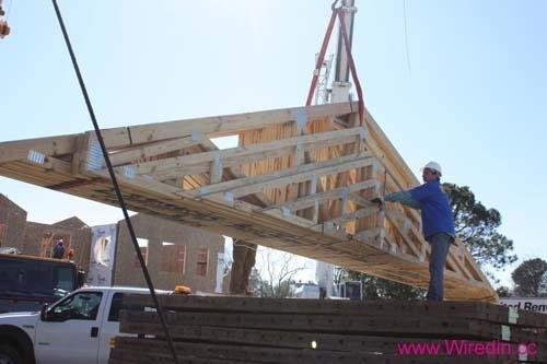 Our roof trusses being used on a home for the Extreme Makeover: Home Edition TV show